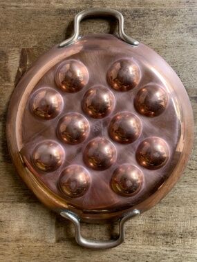Vintage SPRING Switzerland Copper Escargot Pan – 12 Snail Wells – Brass Handles